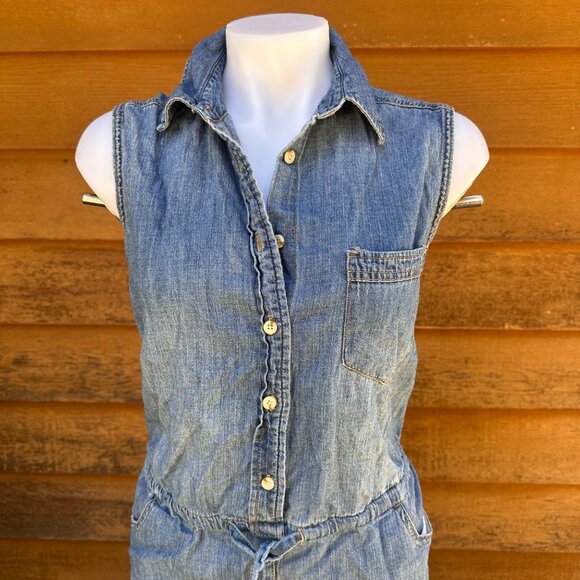 Universal Thread Womens Denim Jean Sleeveless Button-Up Jumper With Elastic Wais - Picture 4 of 9